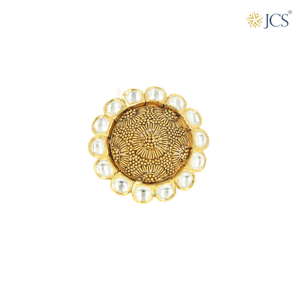 Image of Beautiful 6 White And 1 Blue Stone Design Gold Ring For  Girls-UC290344-Picxy